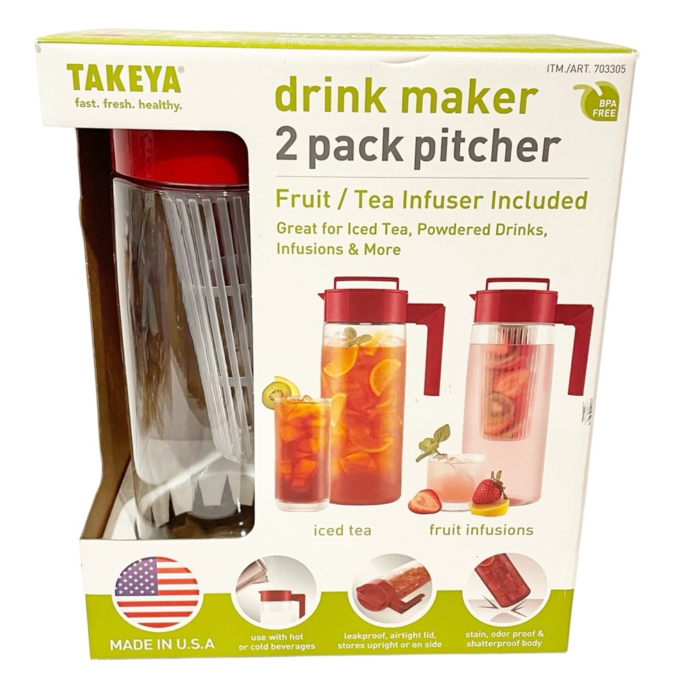 Takeya Drink Maker 2 Pack Pitcher Pack of 2 / Fruit & Tea‎ Infuser Included NEW